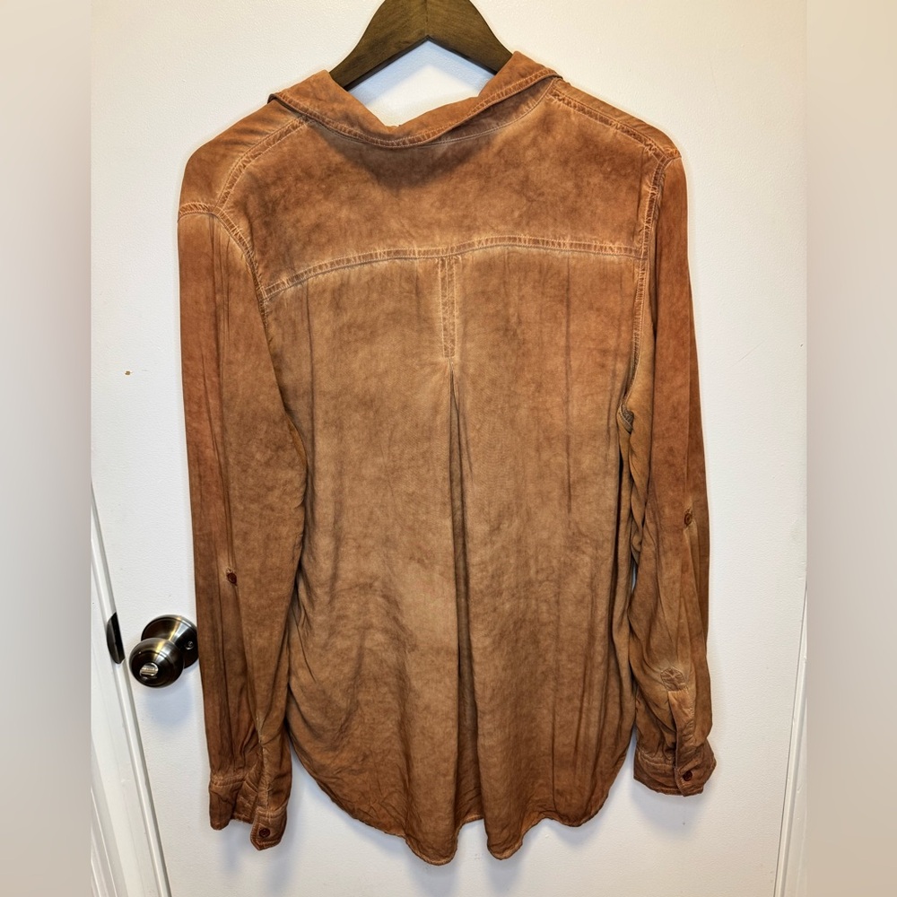 Velvet Heart Washed Rust Brown Button Down Front Pocket Shirt Size Large - Picture 8 of 11